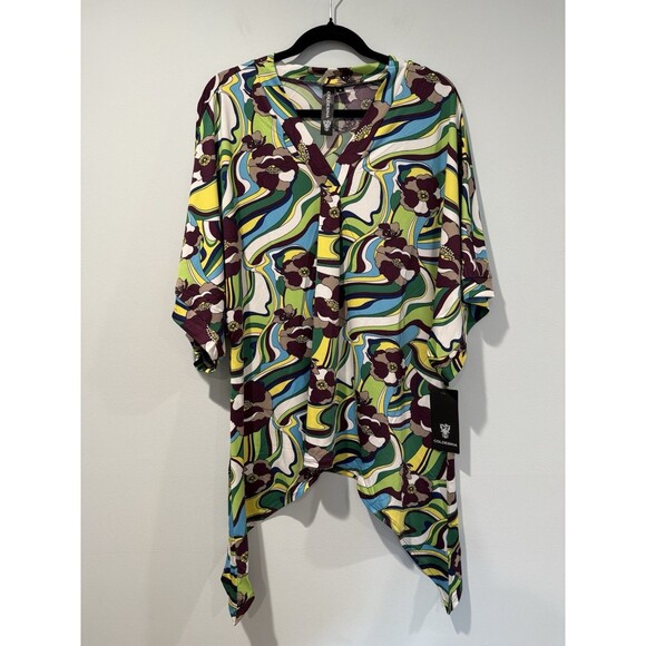 NEW Coldesina Top Womens Small Sharkbite Hem 70s Floral Stretch Indie Boho Art - Picture 1 of 5